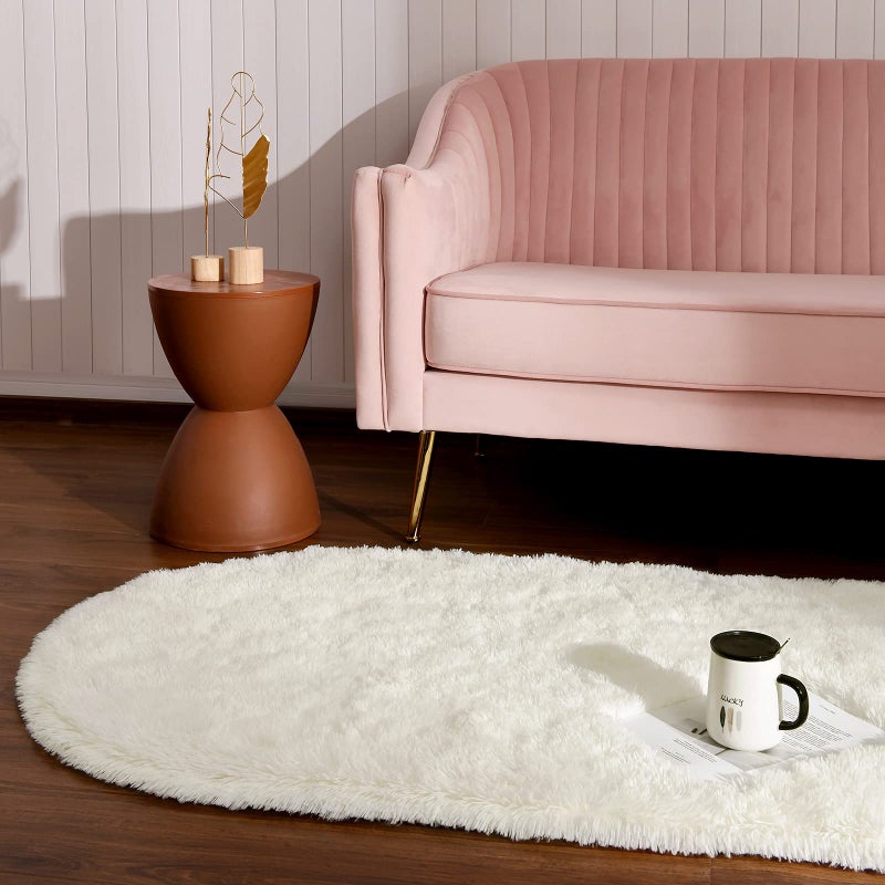 Softlife Fluffy Rugs for Bedroom, Shag Cute Area Rug for Girls/Boys and Kids Baby Room Home Decor, 2.6 x 5.3 Feet Oval Indoor Carpet for Nursery Dorm Living Room, Creamy - Image 4